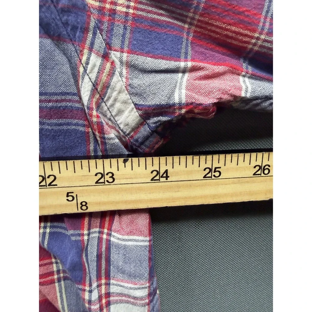 Eddie Bauer Vintage Plaid Button Down Mens Red White‎ Blue Long Sleeve XL